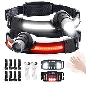 2 Headlamp Rechargeable Goodea Bright Led With Taillight 1500 Lumen