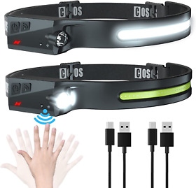 2 Led Headlamp Rechargeable Flashlight Cosoos Bright Headlight Adjustable Head
