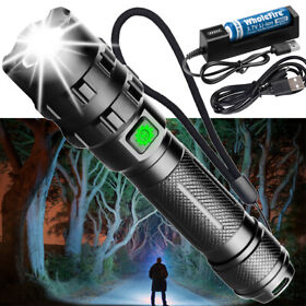 Wsytt2022 200000lm Super-bright Led Tactical Flashlight Zoom Torch With Rechargeable Battery