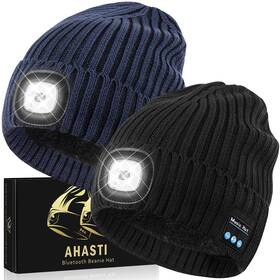 2stlym-02 Ahasti 2 Pack Bluetooth Beanie Hat With Light For Men One Size Black&navy