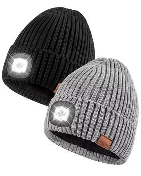 Zh-201 Ahasti Beanie With Light For Men 2 Pack Hat Built In Rechargeable Winter