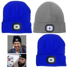 Atb-ot411-blue-3pc Alltopbargains Set Of 3 Led Flashlight Hats Winter Warm Handsfree Knitted Beanie Caps For
