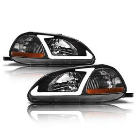 8711972 Alpha Owls Crystal Headlights With White Led Light Bar - Black Amber