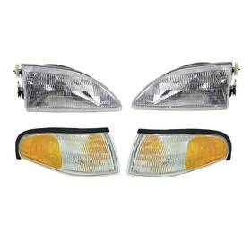 Am-12887710 Am Autoparts Headlights And Parking Corner Lights Left Right Pair Set For 94-98 Ford Mustang