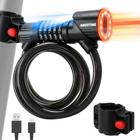 Bk-led-5d Ancctine Combination Bike Lock Cable - With Led Tail Light And Keypad Ipx6