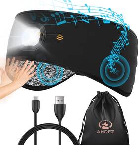 Andfz 768611561302 Sport Headband With Led Headlight And Bluetooth Motion Sensor Usb-c Charging