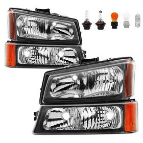 Apsve Ap127240033 Black Housing Amber Headlights Headlamp Assembly With Bulbs Compatible 2003