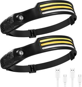 Hw02983-03 Auruza 2pcs Headlamp Flashlight 2 Cob 230 Wide Beam Headlight Rechargeable Led