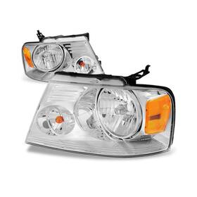 Ad-hl-oh-f1504-ch-am Auto Dynasty Headlights Fit For 2004-2008 Ford F-150 And Lincoln Mark Lt Chrome With Amber Corner