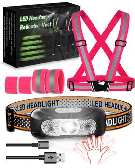 Lhrvr-05 Bebjuil Reflective Vest With Led Headlamp 6 Pack Light Up Running Gear Wit