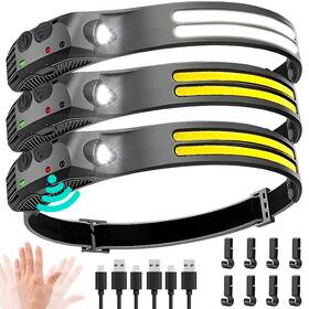 Becca-3pc-daul-8bk Beccason Led Headlamp Rechargeable 3pcs - 230 Cob Super Bright Head Lights For Forehe