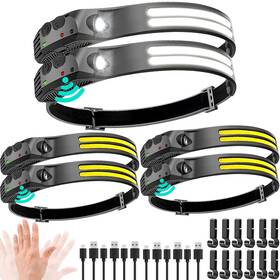 Becca-6pc-daul-12bk Beccason Led Headlamp Rechargeable 6pcs - 230 Cob Super Bright Head Lights For Forehe