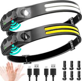 Becca-daul-bl-2p Beccason 2 Pc Headlamp Rechargeable Hiking Camping Cycling Led Headband Hat Light Lamps