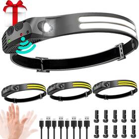 Becca-daul-bl-4p Beccason Led Headlamp Rechargeable 4pcs - 230 Cob Super Bright Head Lights For Forehe