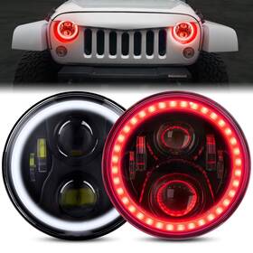 Bbaqplm0160we-red Beeyeo 7 Inch Led Halo Headlights With Red Ring Angel Eyes Hi/lo Beam Amber T