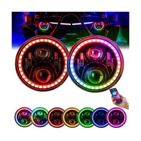 Bbaqplmrgb01 Beeyeo 7 Inch Round Led Headlight Rgb Halo Angel Eyes Dot Approved Headlights F