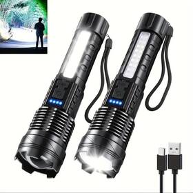 Beowui 856546108863 2 Pcs Flashlights High Lumens Rechargeable Tactical Flashlight With 7 Light