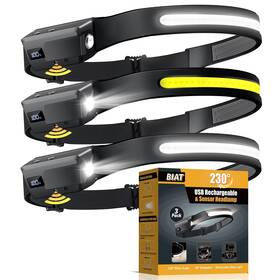Biat 410467559860 Led Headlamp Rechargeable 3pcs 230 Wide Beam Headlight With Motion Sensor