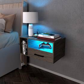103-04-0001tk Bloddream Floating Nightstand With Charging Station And Led Light Strips 21.3 Inch Night S