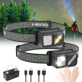 Ussqsm-lh-bk-2 Bobkid 2 Pack Rechargeable Led Headlamp 2500 Lumen 7 Lighting Modes Motion Sensor W