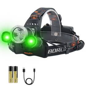 Boruit 707427699755 90000lm Led Headlamp Rechargeable Head Torch Lamp Green Light Hunting Headlight