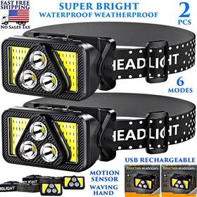 Branded 824007305384 2 Pcs Led Headlamp Super Bright Hand Gesture Usb Rechargeable Weatherproof Lamps