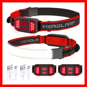 Hn01 Branded Headlamp Rechargeable - 2 Pack 1600lm Lumen Super Bright With White Red Led Head