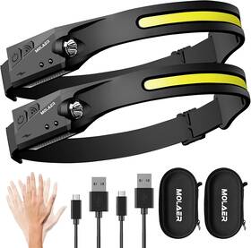 2qjtd-us Branded01 Led Headlamp Rechargeable Flashlight 2-pack 230 Wide Beam Headlight With Motio