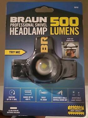 Braun 193175511508 500 Lumen Led Hands-free Hard Hat Professional Swivel Headlamp