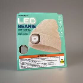 Smbkn-70343 Brookstone New Led Beanie Beige Unisex Hat With Built-in Headlamp 3 Mode Light Nib