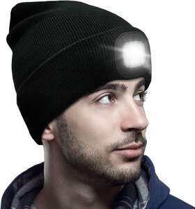 Cs035 Censgo Unisex Beanie With Light Usb Rechargeable Led Headlamp One Size Black