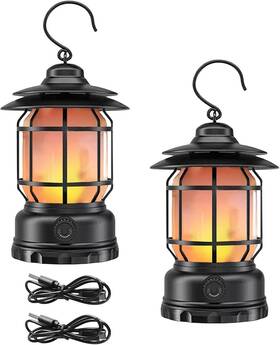 Clearhill 799793022961 2pack Rechargeable Camping Lantern Flame Decorative Table Lamp 2 Modes Led