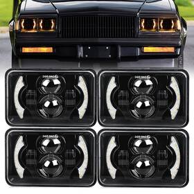 T001-yy Co Light 4x6 Led Headlights With White Drl Halo And Amber Turn Signal Squ