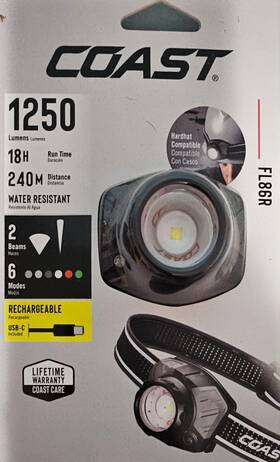 Fl86r Coast 313109277243 1250 Lumens Led Rechargeable Headlamp Flashlight