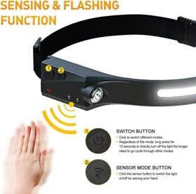 Us-ol003-bk-1 Cob Led Headlight Headlamp Usb Rechargeable Flashlight Torch Worklight Camping