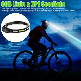 Cob Led Motion Sensor Headlamp Rechargeable Band Work Torch Flashlight 5 Mode