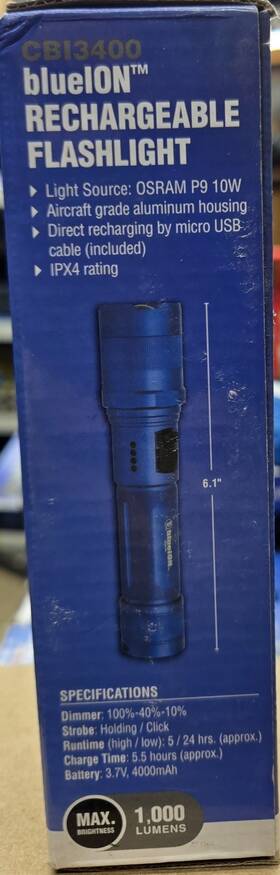 Cbi3400 Cornwell Blueion Rechargeable Flashlight 1000 Lumens New Free Shipping