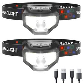 Curtsod 755630280253 Headlamp Rechargeable 2-pack 1200 Lumen Super Bright With White Red Led Head