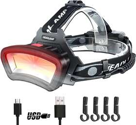 Darkbeam 692622236198 Hard Hat Headlamp Cob Led Floodlight With Red Light Usb Rechargeable 2000 Lumen