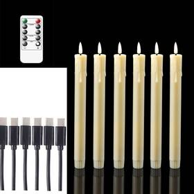 Cdl5519 Datomarry Pack Of 6 Decorative Rechargeable Beige Taper Candles With Usb Charge Warm Wh