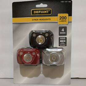 1007-747-160 Defiant Led Headlamp 3 Pack 200 Lumens 4 Modes Batteries Included Camping New