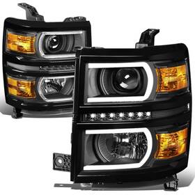 Dna Motoring Hl-lb-cs15-bk-am Pair Led Drl U Tube Bar Projector Headlights C