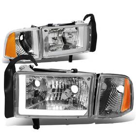 Hl-lb-dr944-ch-am Dna Motoring Chrome Amber Headlights With Led Drl Compatibl