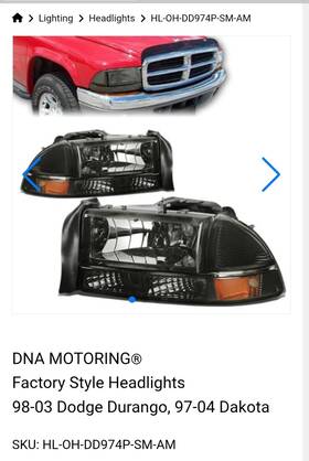 Hl-oh-dd974p-sm-am Dna Motoring Pair Headlights Compatible With 97-04 Dodge Dakota / 98-03 Duran