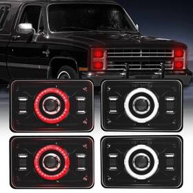 4x6halo-ra Doxmall 4x6 Led Headlights Dot Approved With Red Drl Amber Turn Signal Halo Compatibl