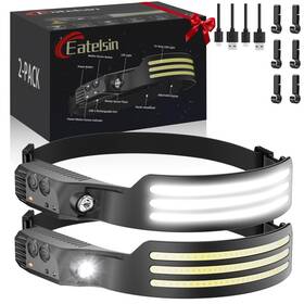 Eatelsin 630130653403 Headlamp Rechargeable 2pcs Motion Sensor 230 Cob Head Lamp Headlights For