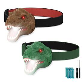 Ella Mama 783928092387 2pcs Dinosaur Headlamp Flashlight Outdoor Camping Green Brown
