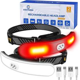 Egh101  Esgreen Rechargeable Forehead Head Lamp 2 Pack 6 Mode Wide Light Outdoor Camping New