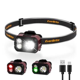 021079  Everbrite Led Rechargeable Headlamp 7 Modes White/red/green Lights With Hat Clip