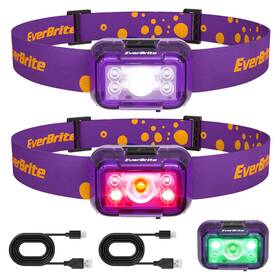 E021090ae Everbrite Rechargeable Headlamp 2 Pack Kids And Adult With White/red/green Ligh